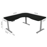 Fortia Corner Standing Desk 1730W x 1730W x 750D 3 Motors 120kg Load Sit to Stand Up Electric Height Adjustable Black/Silver Frame - Front View