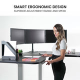 Fortia Corner Standing Desk 1730W x 1730W x 750D 3 Motors 120kg Load Sit to Stand Up Electric Height Adjustable Black/Silver Frame - Side View