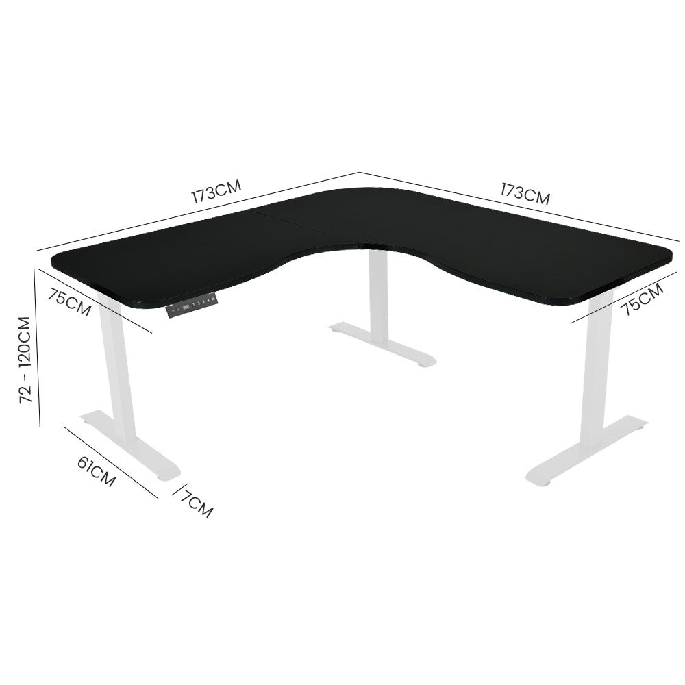 Fortia Corner Standing Desk 1730W x 1730W x 750D 3 Motors 120kg Load Sit to Stand Up Electric Height Adjustable Black/White Frame
