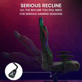 Overdrive Gaming Chair, with Bluetooth Speakers, RGB LED Lights, Reclining Game Armchair, Black - 45-Degree Angle