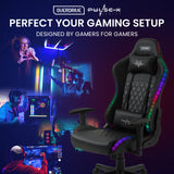 Overdrive Gaming Chair, with Bluetooth Speakers, RGB LED Lights, Reclining Game Armchair, Black - Low Angle