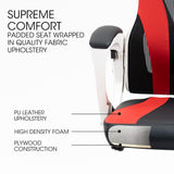 OVERDRIVE Ergonomic Office Desk Chair, Height Adjustable Lumbar Support, Mesh Fabric, Faux Leather, Headrest, White/Black/Red - Front View