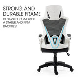 OVERDRIVE Ergonomic Office Desk Chair, Height Adjustable Lumbar Support, Mesh Fabric, Faux Leather, Headrest, White/Black/Red - 45-Degree Angle