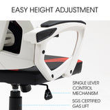 OVERDRIVE Ergonomic Office Desk Chair, Height Adjustable Lumbar Support, Mesh Fabric, Faux Leather, Headrest, White/Black/Red - Low Angle