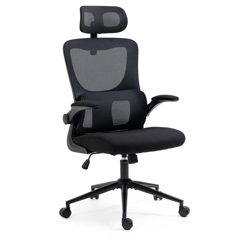 FORTIA Ergonomic Office Desk Chair Lumbar Support Mesh Fabric Adjustable Headrest Retractable Armrests Black