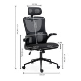 FORTIA Ergonomic Office Desk Chair Lumbar Support Mesh Fabric Adjustable Headrest Retractable Armrests Black - Front View