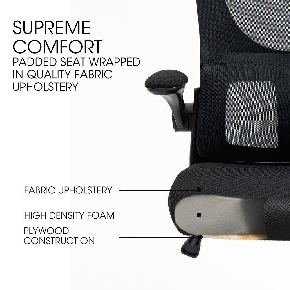 FORTIA Ergonomic Office Desk Chair Lumbar Support Mesh Fabric Adjustable Headrest Retractable Armrests Black