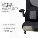 FORTIA Ergonomic Office Desk Chair Lumbar Support Mesh Fabric Adjustable Headrest Retractable Armrests Black - Side View