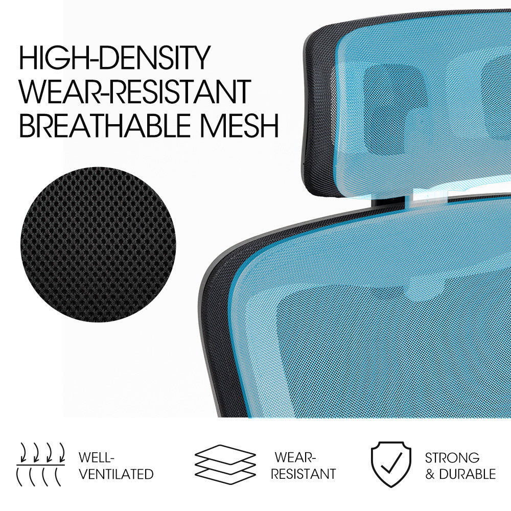 FORTIA Ergonomic Office Desk Chair Lumbar Support Mesh Fabric Adjustable Headrest Retractable Armrests Black