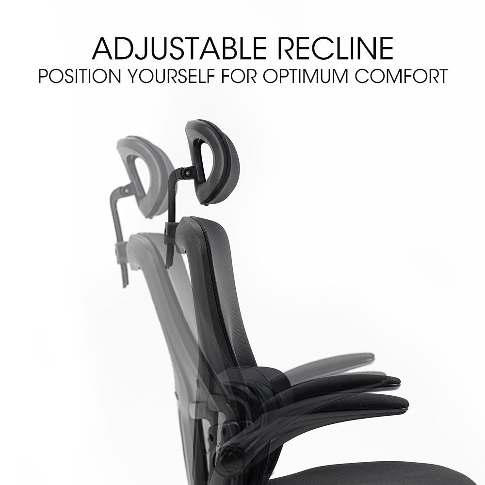 FORTIA Ergonomic Office Desk Chair Lumbar Support Mesh Fabric Adjustable Headrest Retractable Armrests Black