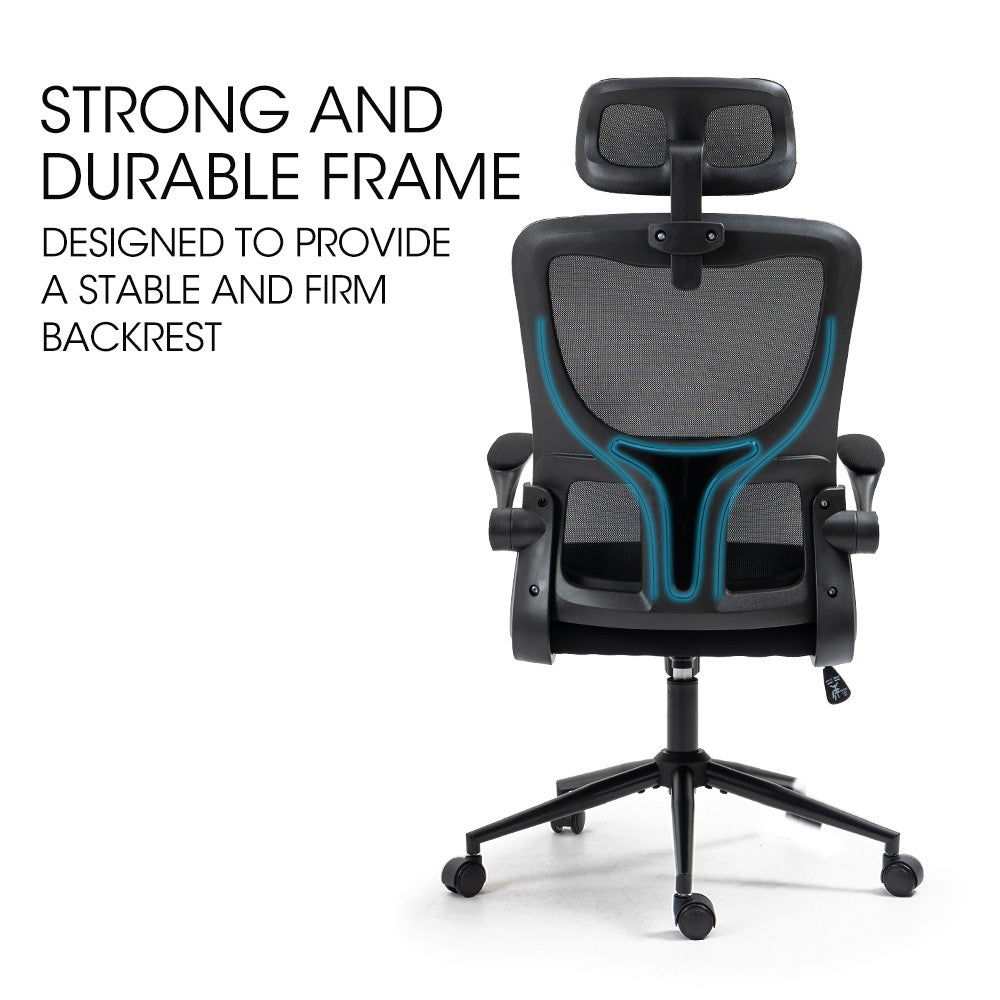 FORTIA Ergonomic Office Desk Chair Lumbar Support Mesh Fabric Adjustable Headrest Retractable Armrests Black