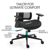 Fortia Ergonomic Office Desk Chair Coolmesh Fabric Adjustable Lumbar Support Headrest Armrest and Recline Black Mesh/Black Frame - Extra Image