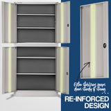 FORTIA 4-Door Steel Stationery Cabinet, Cam Locks, Shelves, Grey - Front View