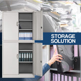 FORTIA 4-Door Steel Stationery Cabinet, Cam Locks, Shelves, Grey - Side View