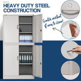 FORTIA 4-Door Steel Stationery Cabinet, Cam Locks, Shelves, Grey - 45-Degree Angle
