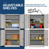 FORTIA 4-Door Steel Stationery Cabinet, Cam Locks, Shelves, Grey - Rear View