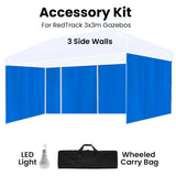 RED TRACK Accessory Pack for 6x3m Blue Gazebo, includes Walls, Wheeled Carry Bag, Rechargeable USB Lamp - 45-Degree Angle