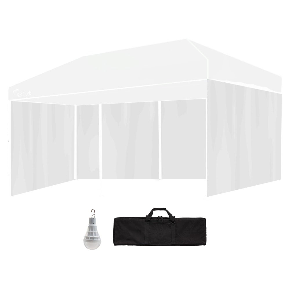 RED TRACK Accessory Pack for 6x3m White Gazebo, includes Walls, Wheeled Carry Bag, Rechargeable USB Lamp