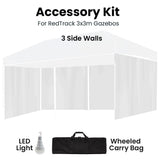 RED TRACK Accessory Pack for 6x3m White Gazebo, includes Walls, Wheeled Carry Bag, Rechargeable USB Lamp - 45-Degree Angle