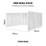 RED TRACK 3x Side Walls for 2.2x3.6m Gazebo, White - Front View