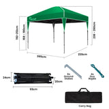 RED TRACK 3.6x2.2m Ultra Compact Folding Gazebo, Carry bag, Portable Outdoor Popup Marquee for Camping Beach, Green - Front View