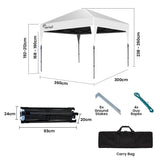 RED TRACK 3.6x2.2m Ultra Compact Folding Gazebo, Carry bag, Portable Outdoor Popup Marquee for Camping Beach, White - Front View