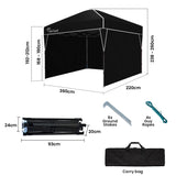 RED TRACK 3.6x2.2m Ultra Compact Folding Gazebo, Walls, Carry bag, Portable Outdoor Popup Marquee for Camping Beach, Black - Low Angle