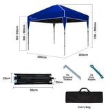 RED TRACK 3x3m Ultra Compact Folding Gazebo, Carry bag, Portable Outdoor Popup Marquee for Camping Beach, Navy Blue - Front View
