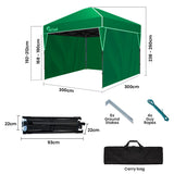 RED TRACK 3x3m Ultra Compact Folding Gazebo, Walls, Carry bag, Portable Outdoor Popup Marquee for Camping Beach, Green - Front View