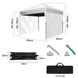 RED TRACK 3x3m Ultra Compact Folding Gazebo, Walls, Carry bag, Portable Outdoor Popup Marquee for Camping Beach, White - Front View
