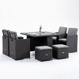 LONDON RATTAN Outdoor Dining Table 9 Piece Furniture Wicker Set, Grey - Front View