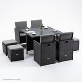 LONDON RATTAN Outdoor Dining Table 9 Piece Furniture Wicker Set, Grey - 45-Degree Angle