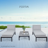 FORTIA 4 pc Outdoor Furniture Setting, 4 Seater Lounge, Chairs and Side Tables, for Outdoors Garden Patio - Close-Up Angle