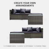 LONDON RATTAN 4 Piece 3 Seater Modular Outdoor Lounge Setting incl. Coffee Table, Ottoman, Grey - Side View