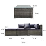 LONDON RATTAN 4 Piece 3 Seater Modular Outdoor Lounge Setting incl. Coffee Table, Ottoman, Grey - Rear View