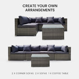 LONDON RATTAN 5 Piece 4 Seater Outdoor Modular Lounge Setting with Coffee Table, Grey - Side View