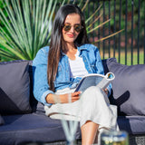 LONDON RATTAN 5 Seater Modular Outdoor Lounge Setting with Coffee Table, Grey - Low Angle