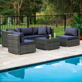 LONDON RATTAN 5 Seater Modular Outdoor Lounge Setting with Coffee Table, Grey - Extra Image