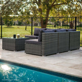 LONDON RATTAN 5 Seater Modular Outdoor Setting Lounge with Coffee Table, Grey - 45-Degree Angle