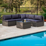 LONDON RATTAN 5 Seater Modular Outdoor Setting Lounge with Coffee Table, Grey - Extra Image
