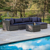 LONDON RATTAN 5 Seater Modular Outdoor Lounge Setting with Coffee Table, Ottoman, Grey - Extra Image