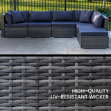 LONDON RATTAN 6 Seater Modular Outdoor Lounge Setting with Ottoman, Grey - Side View