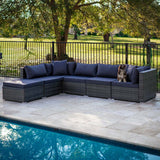 LONDON RATTAN 6 Seater Modular Outdoor Lounge Setting with Ottoman, Grey - Top-Down View