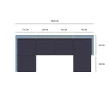 LONDON RATTAN 6 Seater Modular Outdoor Lounge Setting with Ottoman, Grey - 45-Degree Angle