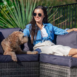LONDON RATTAN 6 Seater Modular Outdoor Lounge Setting with Ottoman, Grey - Low Angle