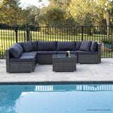 LONDON RATTAN 7 Piece 6 Seater Modular Outdoor Lounge Setting with Coffee Table, Grey - 45-Degree Angle