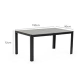 FORTIA 150x90cm Outdoor Dining Table, Rectangular, Furniture for Outside - Front View