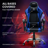 OVERDRIVE Conquest Series Reclining Gaming Ergonomic Office Chair with Lumbar and Neck Pillows, Black and Blue - Side View