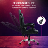 OVERDRIVE Conquest Series Reclining Gaming Ergonomic Office Chair with Lumbar and Neck Pillows, Black - 45-Degree Angle