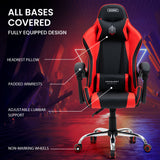 OVERDRIVE Conquest Series Reclining Gaming Ergonomic Office Chair with Lumbar and Neck Pillows, Black and Red - Side View